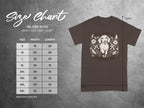 Gildan 5000 t-shirt size chart with measurements in inches and a graphic of a dachshund.