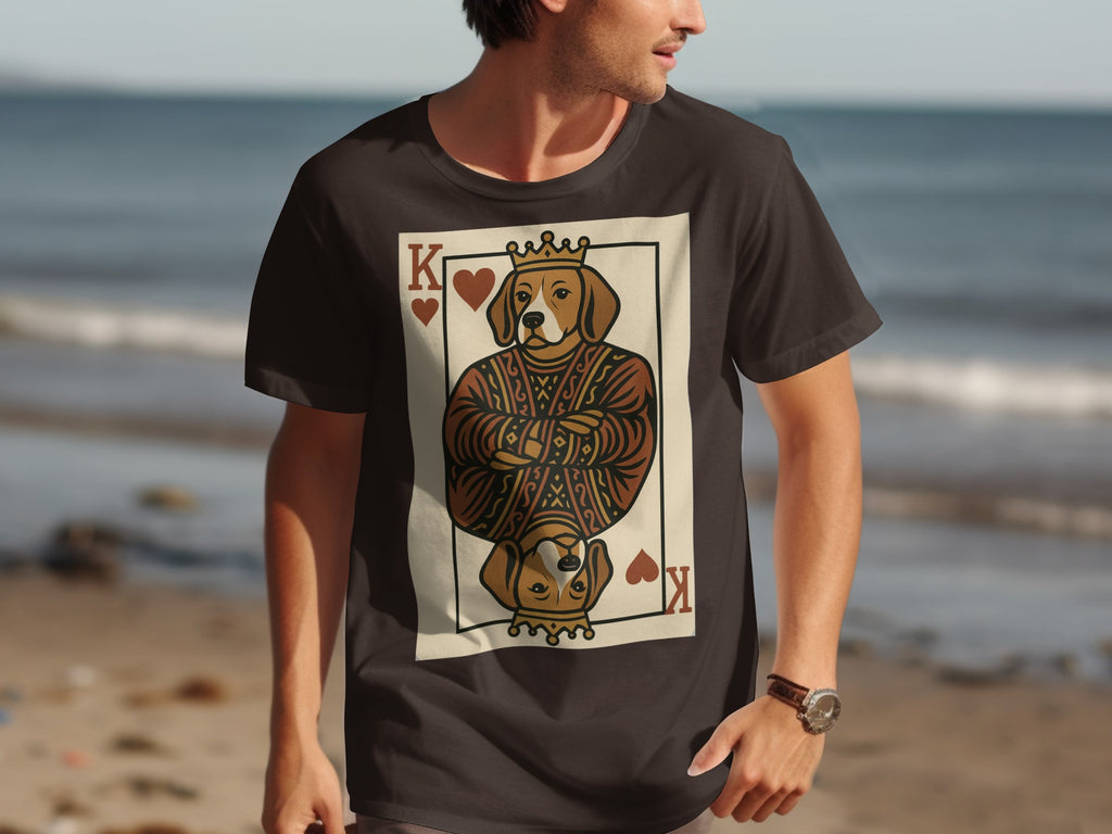T-shirt features King of Hearts card with a dog wearing a crown.