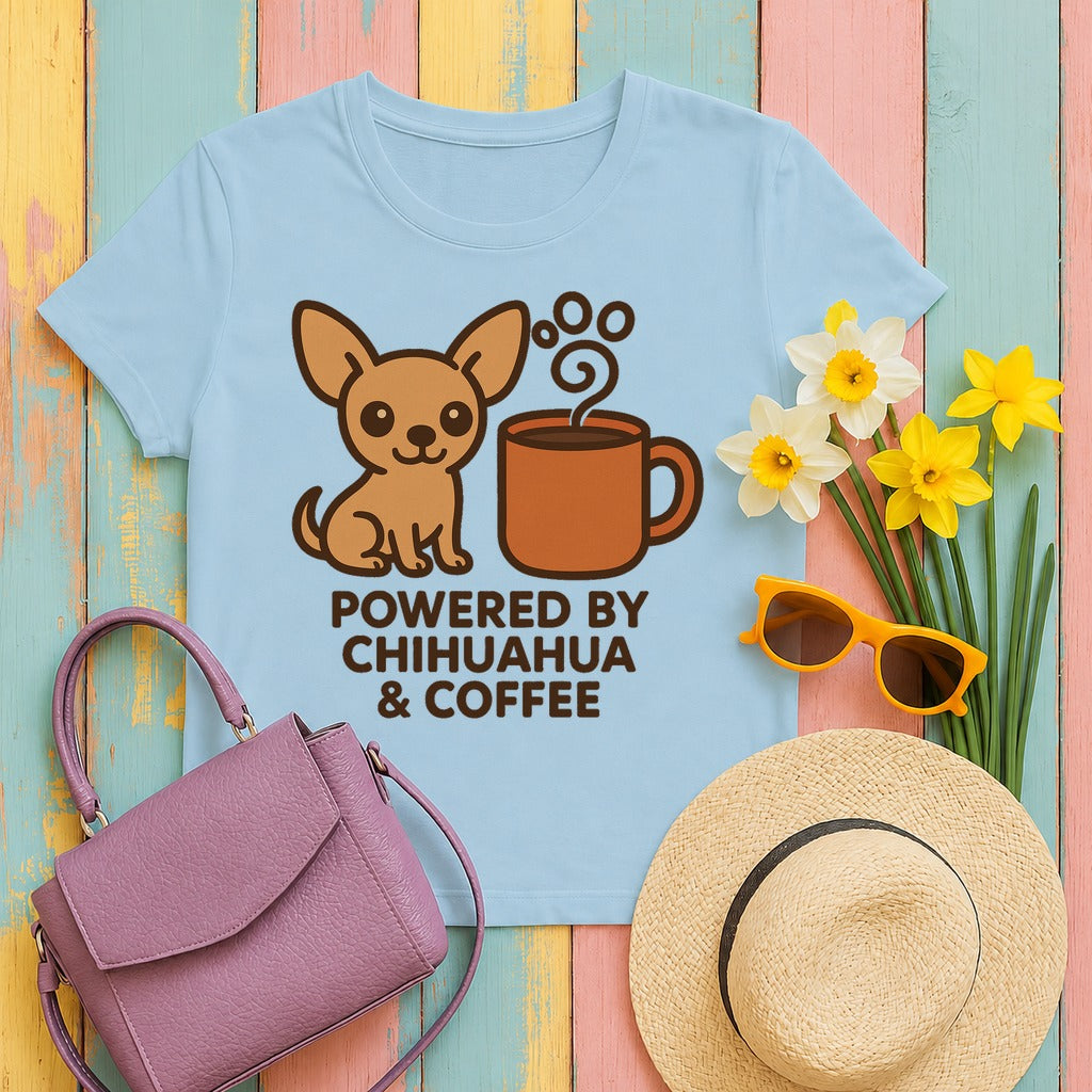 The Daily Fuel Chihuahua & Coffee T-Shirt in Light Blue