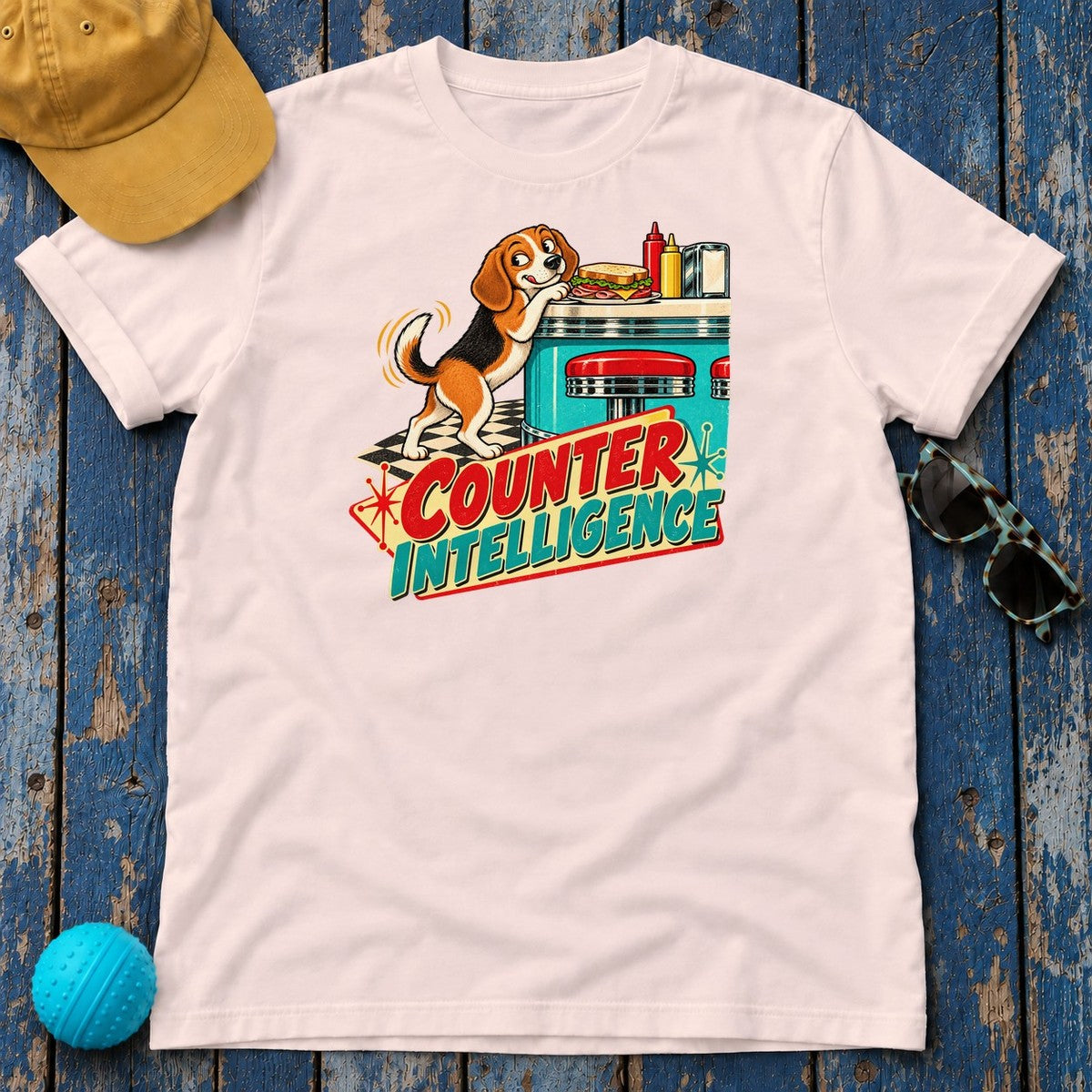 Counter Intelligence Beagle T-Shirt in Soft Pink - flat lay