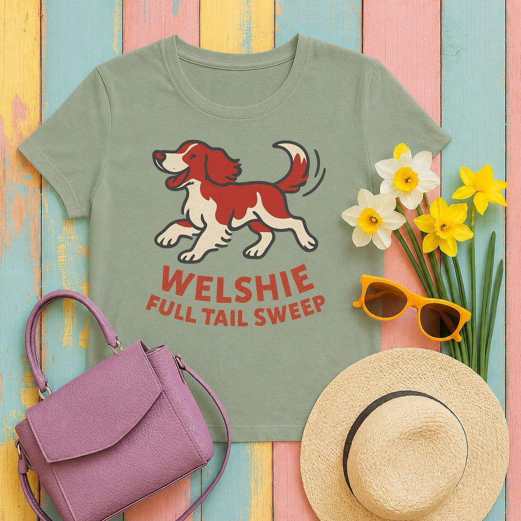 Welsh Springer Spaniel Full Tail Sweep T-shirt in Sage