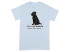 Light blue t-shirt with a black Labrador and "Selective Hearing Since Puppyhood" text.