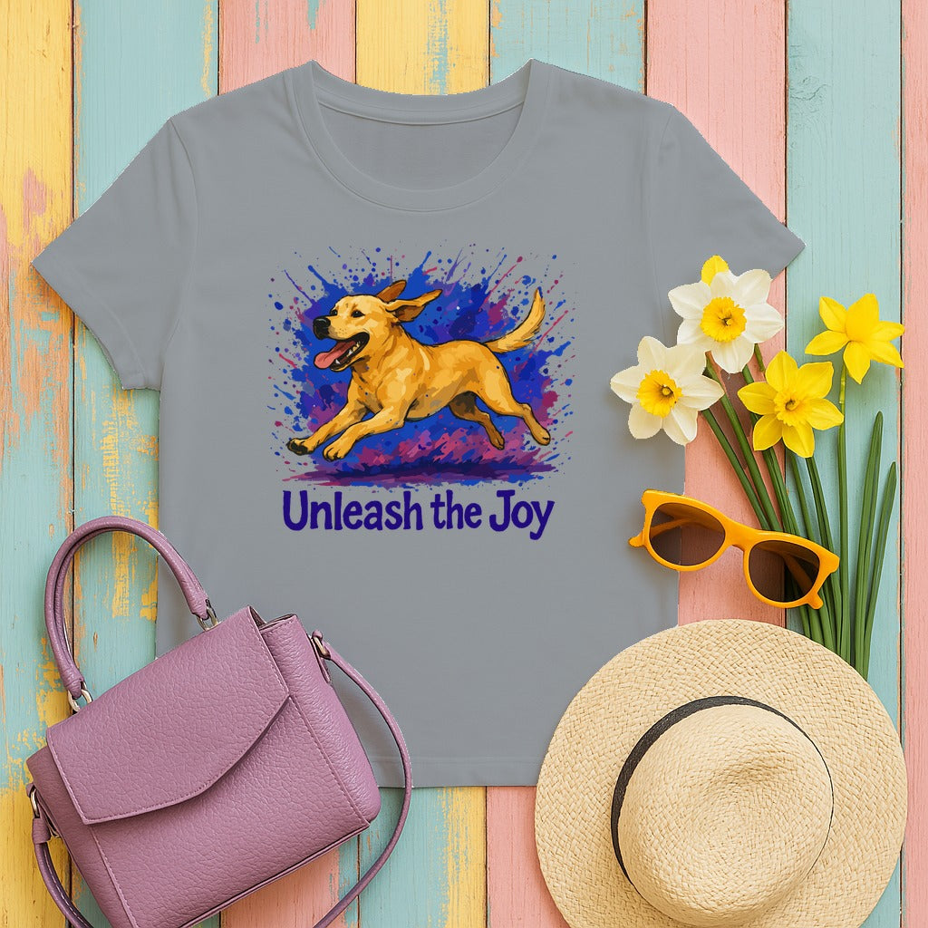 Unleash the Joy Yellow Labrador Retriever T-Shirt in Gravel