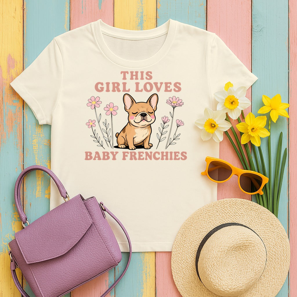 This Girl Loves Baby Frenchies Cute Dog Design T-Shirt in Natural