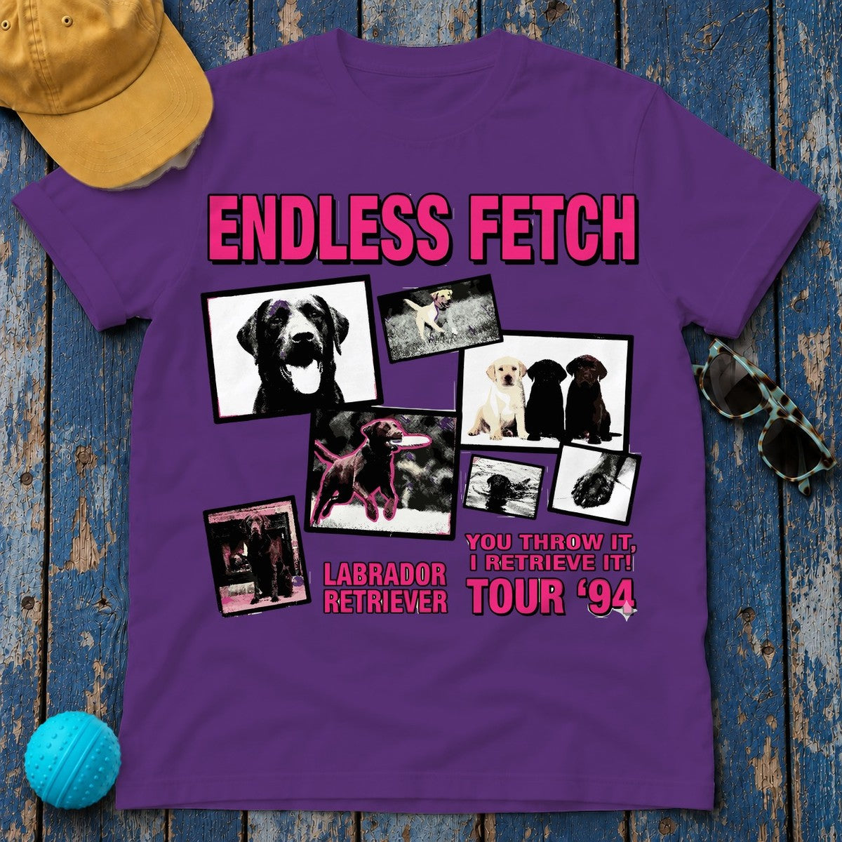 Endless Fetch Labrador Retriever Tour '94 Graphic T-Shirt in Purple