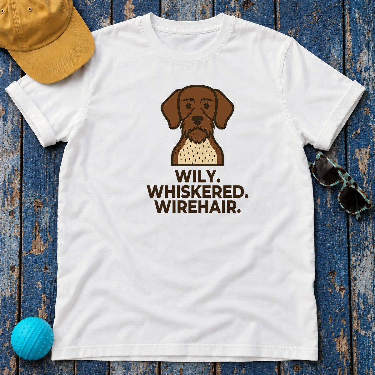 Wily. Whiskered. Wirehair. German Wirehaired Pointer T-Shirt in White