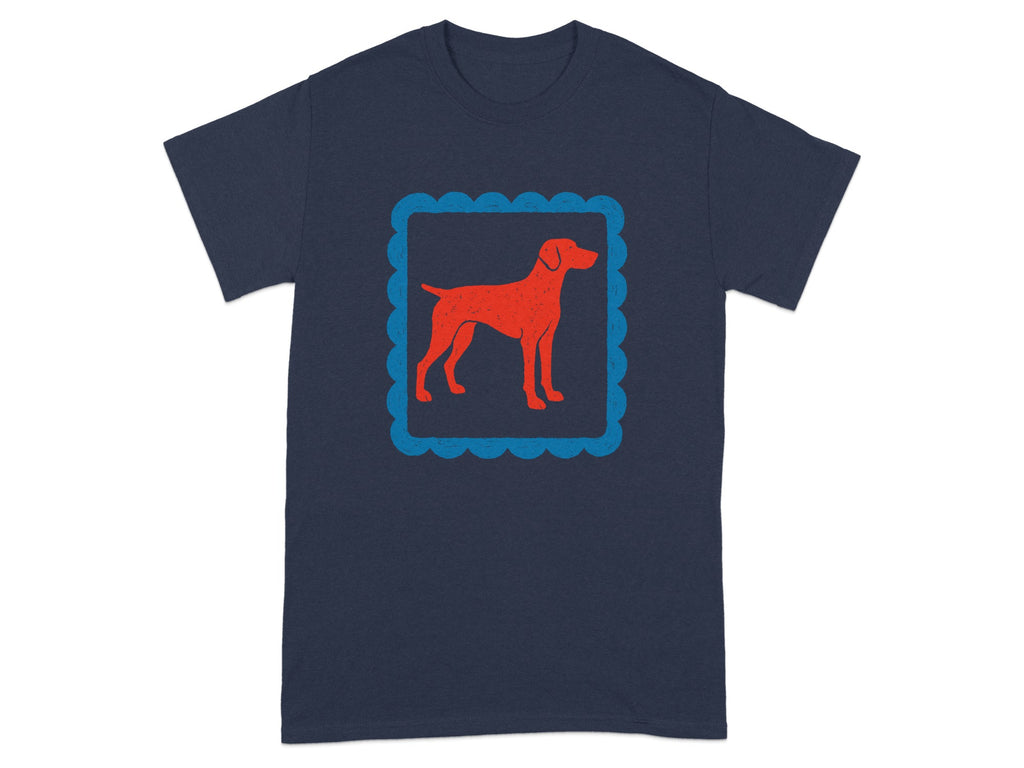 Red Dog Graphic on Blue Frame T-Shirt Product