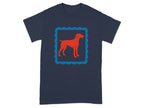 Red Dog Graphic on Blue Frame T-Shirt Product