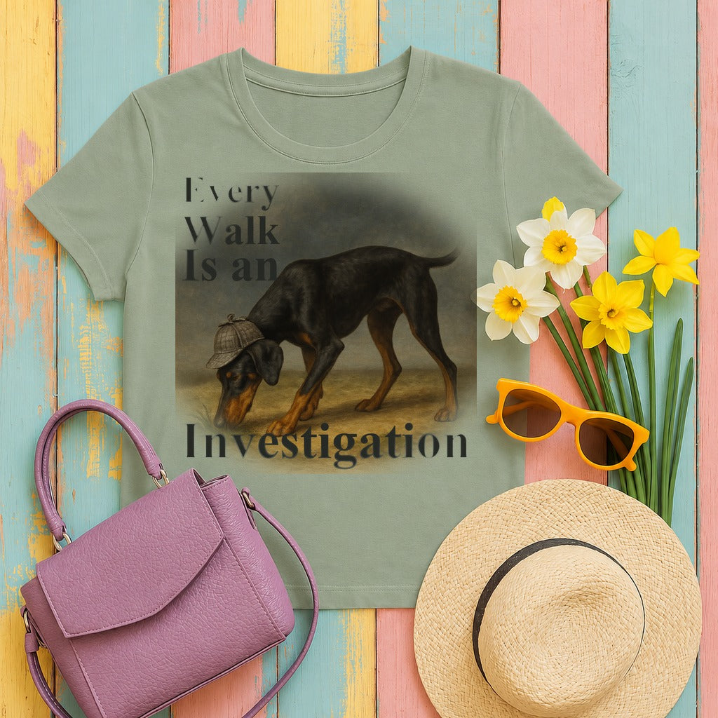Doberman Every Walk Is an Investigation Tee in Sage