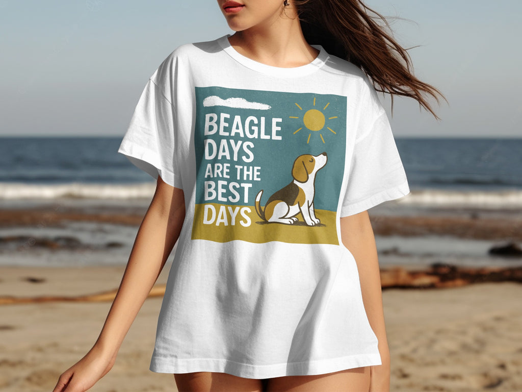White t-shirt with beagle and sun graphic, text: "Beagle Days Are The Best Days."