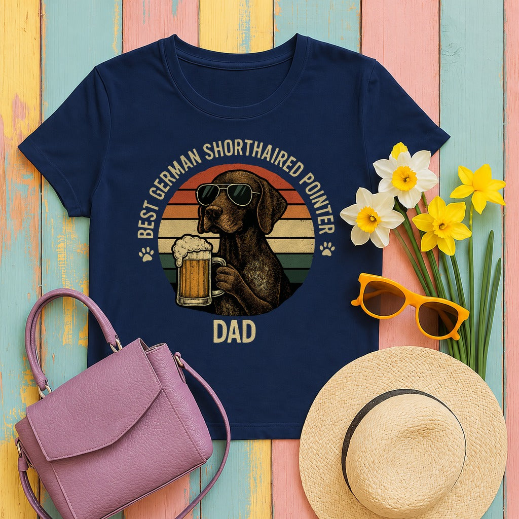 Best German Shorthaired Pointer Dad With Beer T-Shirt in Navy