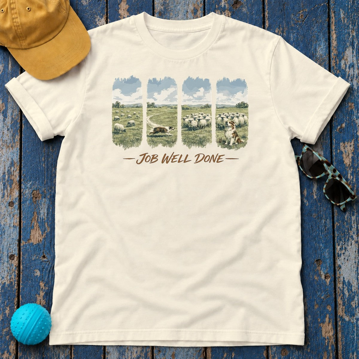 Job Well Done Australian Shepherd T-Shirt in Natural