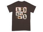 Poodle illustrations in vintage frames on a brown t-shirt.