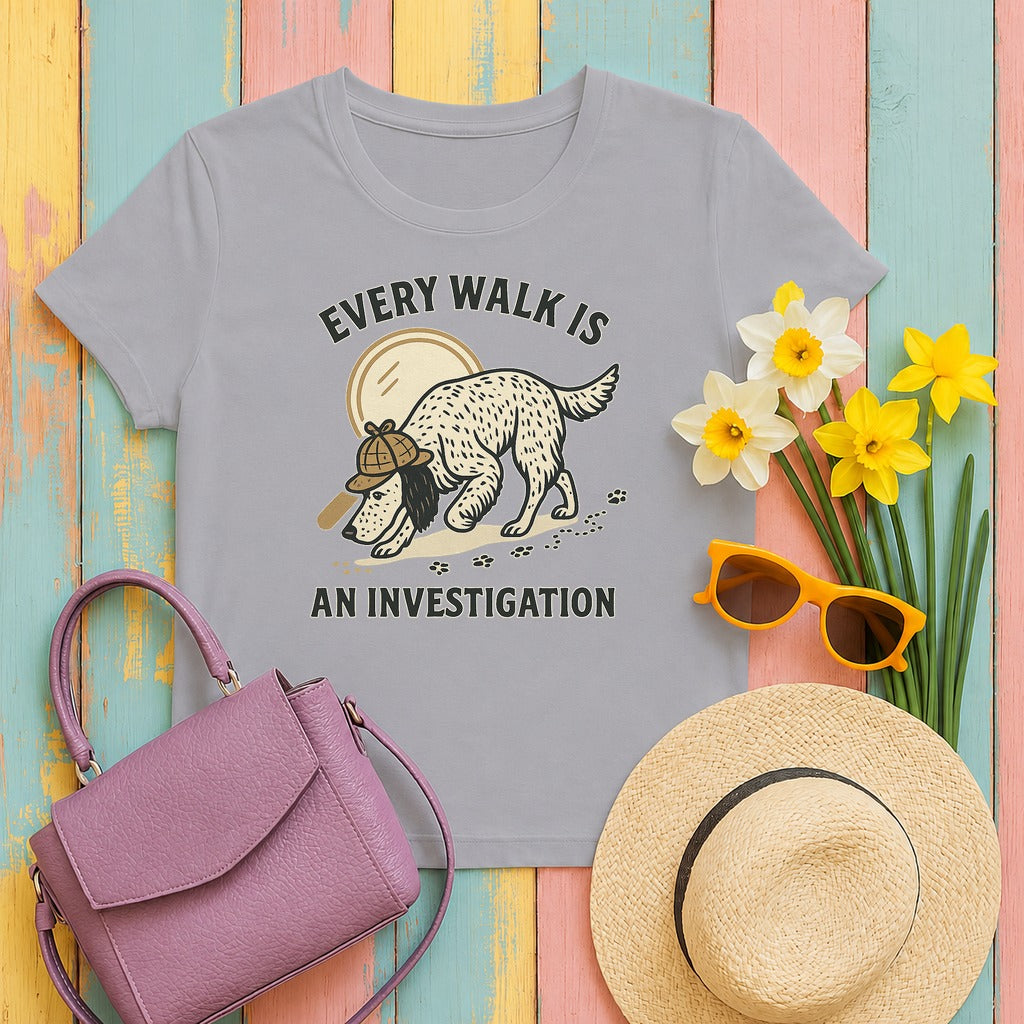 English Setter Every Walk Is an Investigation Tee in Athletic Heather