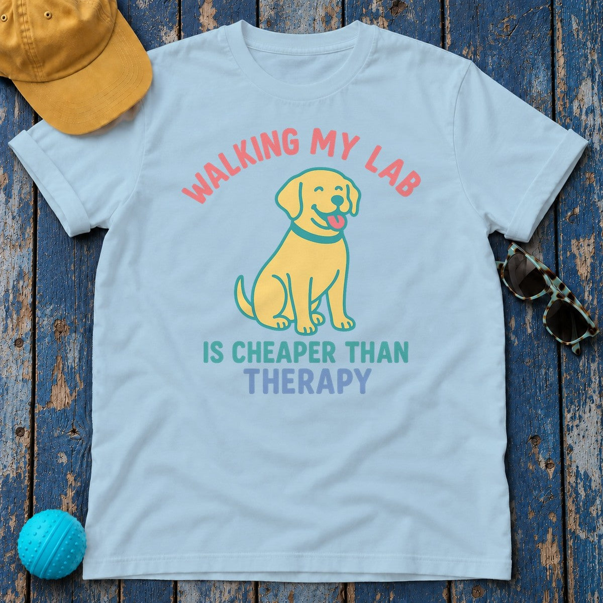 Walking My Lab Is T-Shirt in Light Blue
