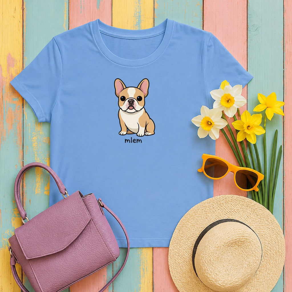Cute French Bulldog Mlem T-Shirt in Carolina Blue