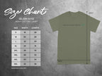 Gildan 5000 Heavy Cotton T-shirt size chart with measurements in inches.