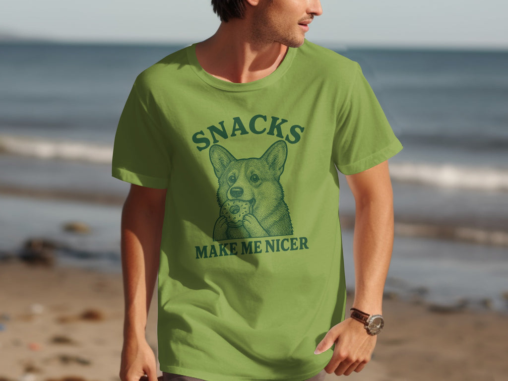 Snacks Make Me Nicer Funny Dog Graphic Tee