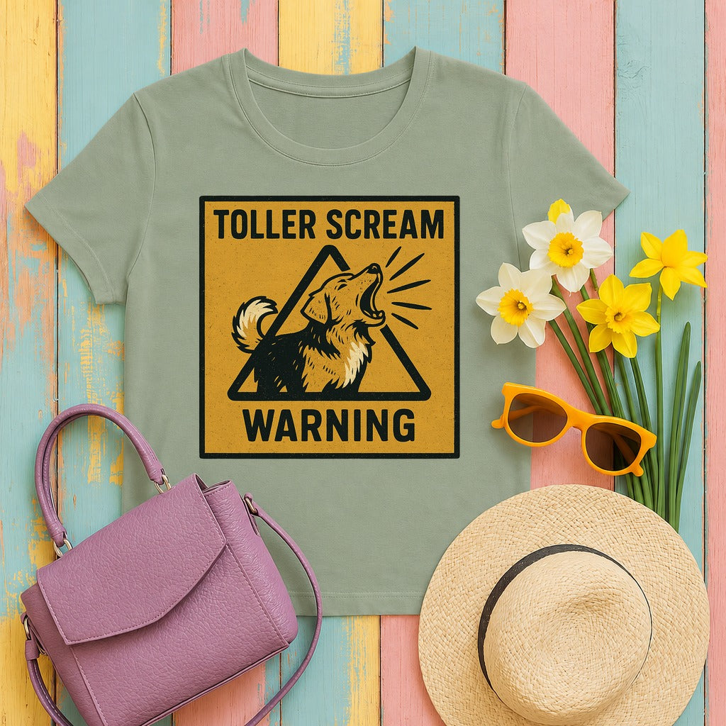 Nova Scotia Duck Tolling Retriever Scream Warning T-shirt in Sage