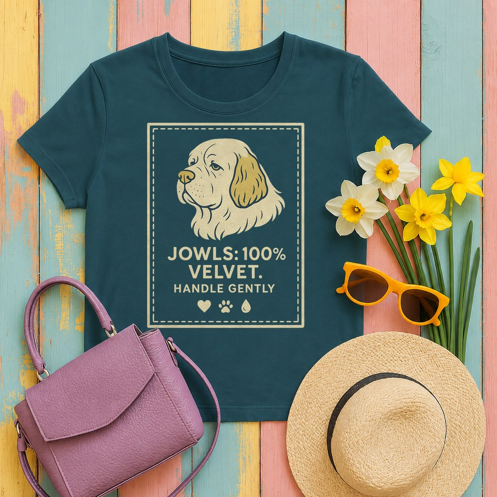 Clumber Jowls 100% Velvet Tee in Heather Deep Teal