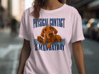 Light pink t-shirt with a Vizsla dog and text "PHYSICAL CONTACT IS MANDATORY".