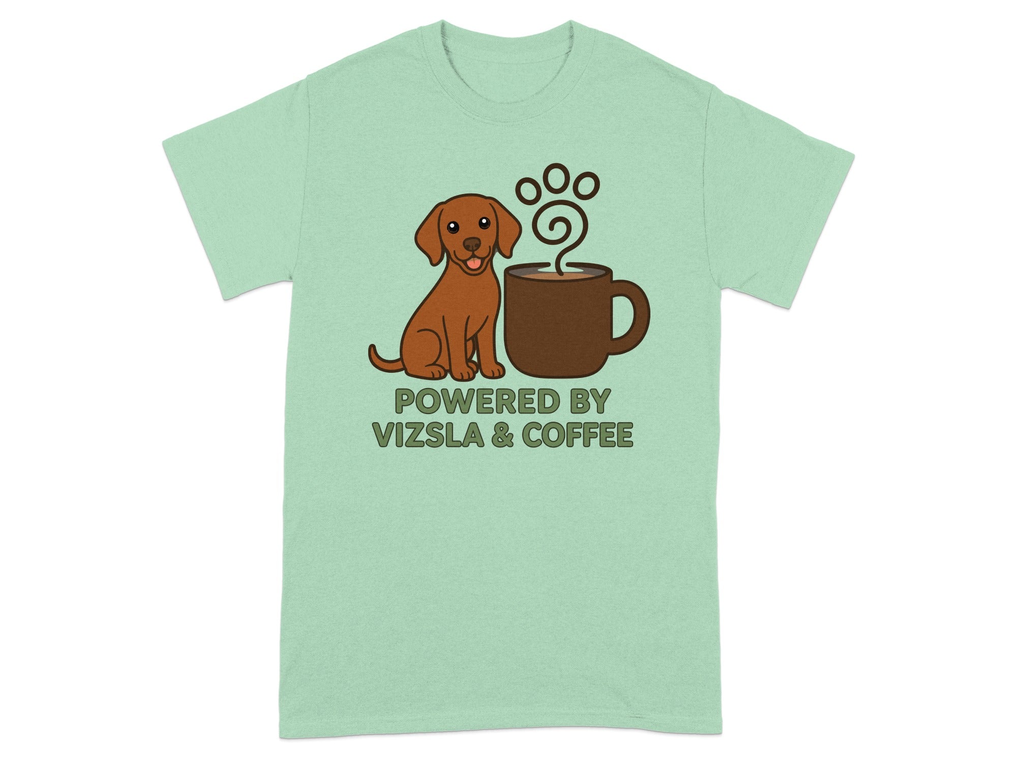 Brown dog and coffee cup with "Vizsla & Coffee" text.