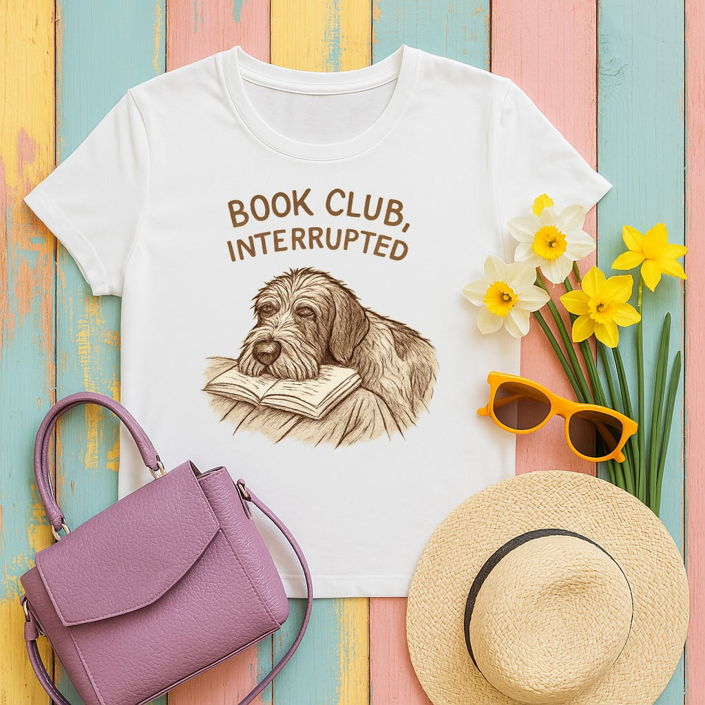 Wirehaired Pointing Griffon Book Club Interrupted T-shirt in White