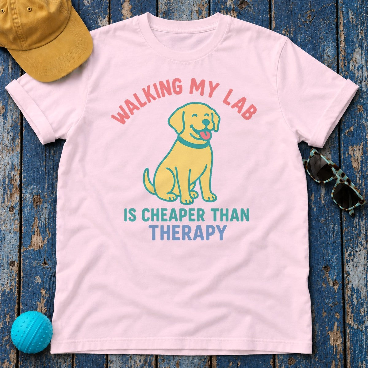 Walking My Lab Is T-Shirt in Light Pink