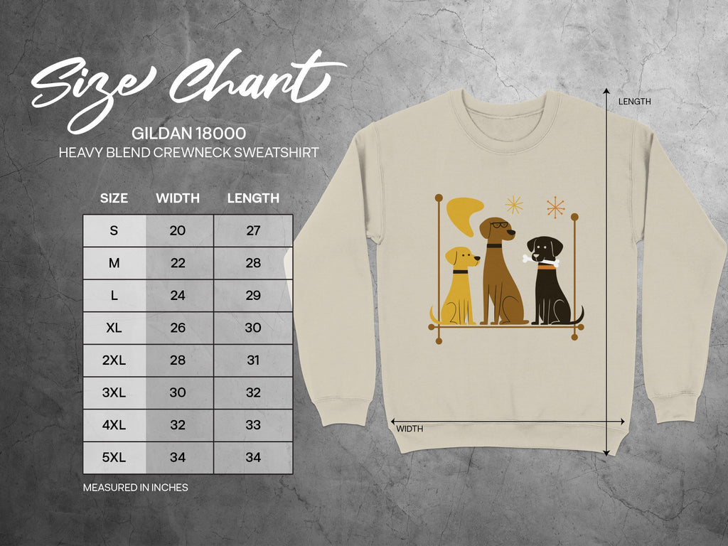 Gildan 18000 sweatshirt size chart with measurements in inches.