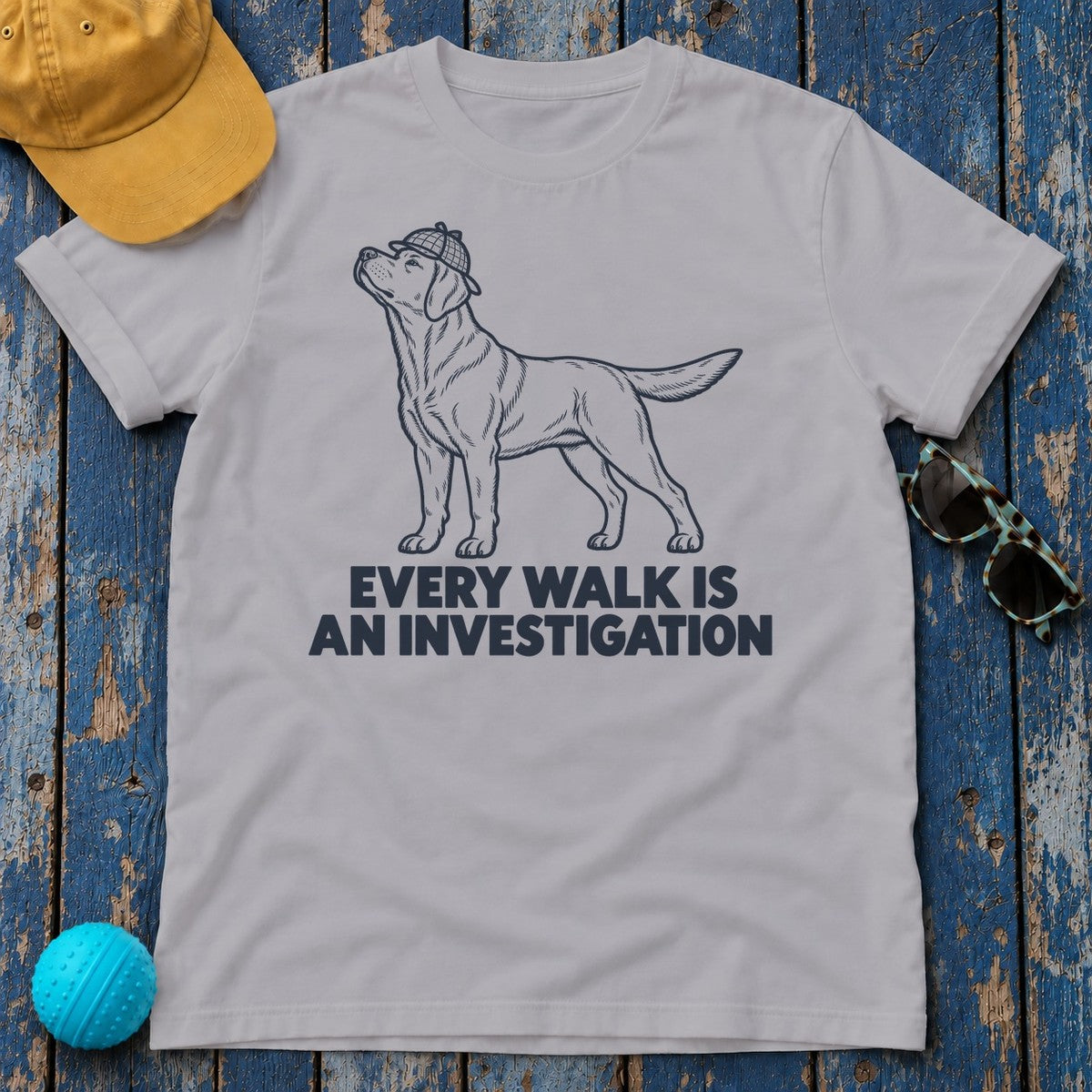 Every Walk Is An Investigation Labrador Ink Drawing T-Shirt in Athletic Heather