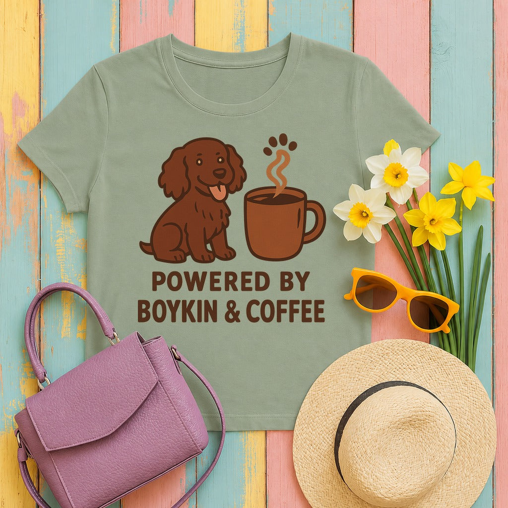 Boykin Spaniel Powered by Coffee T-shirt in Sage
