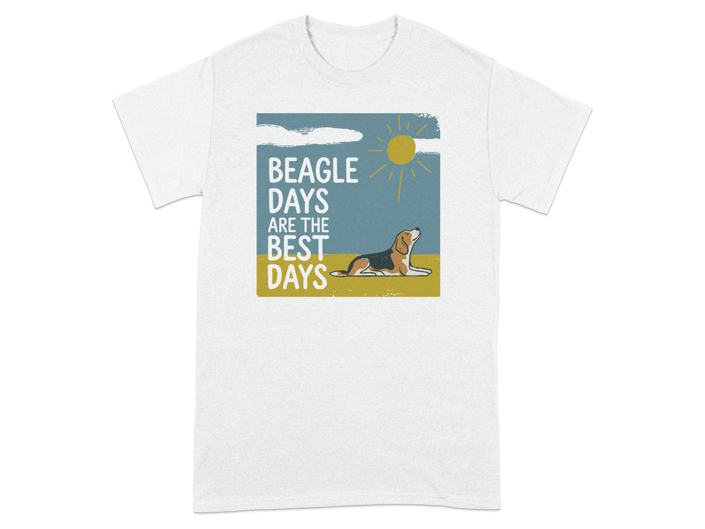 T-shirt graphic: Beagle lying in sun with text "BEAGLE DAYS ARE THE BEST DAYS".