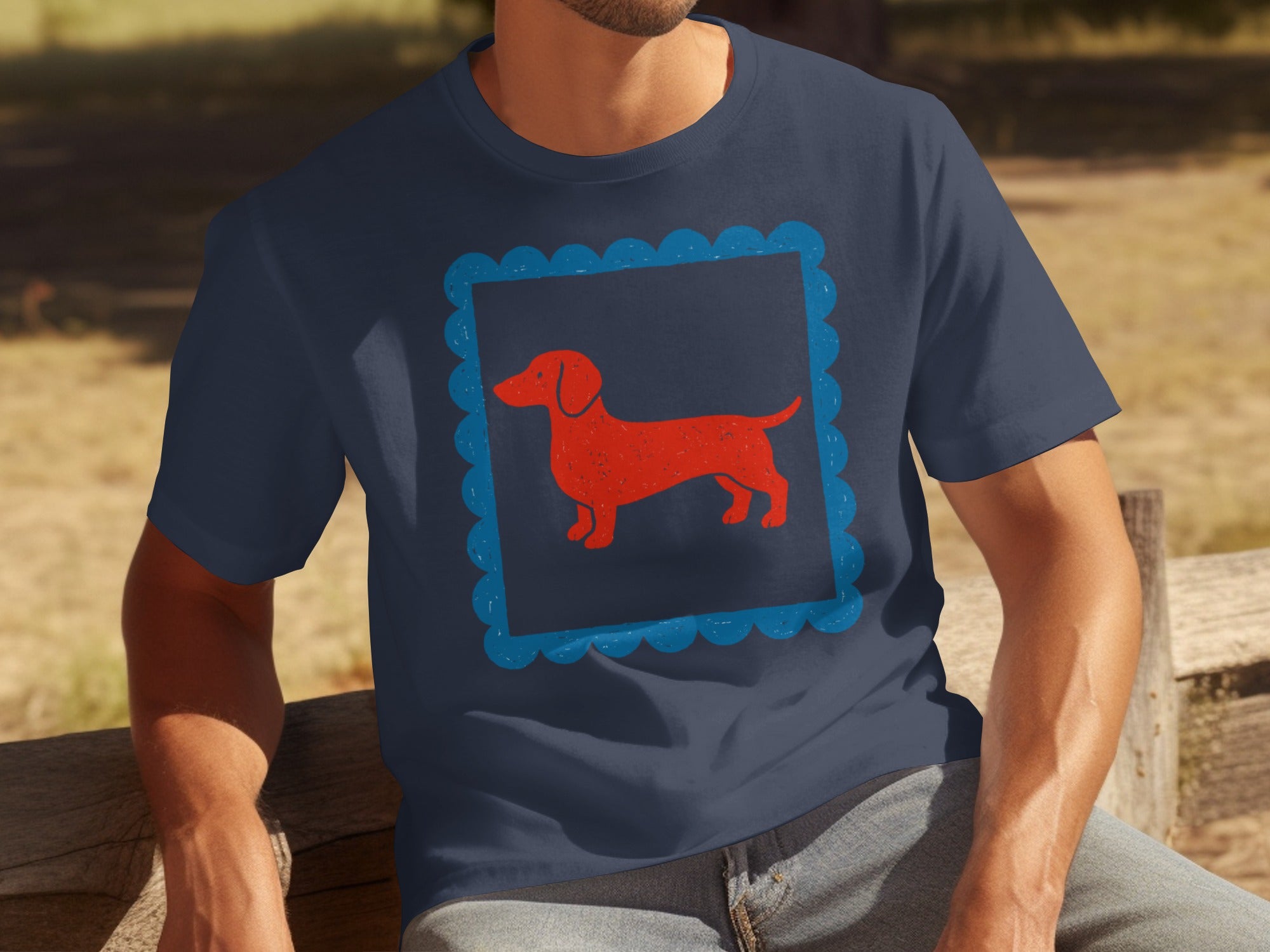Dachshund Design in Blue and Red T-Shirt