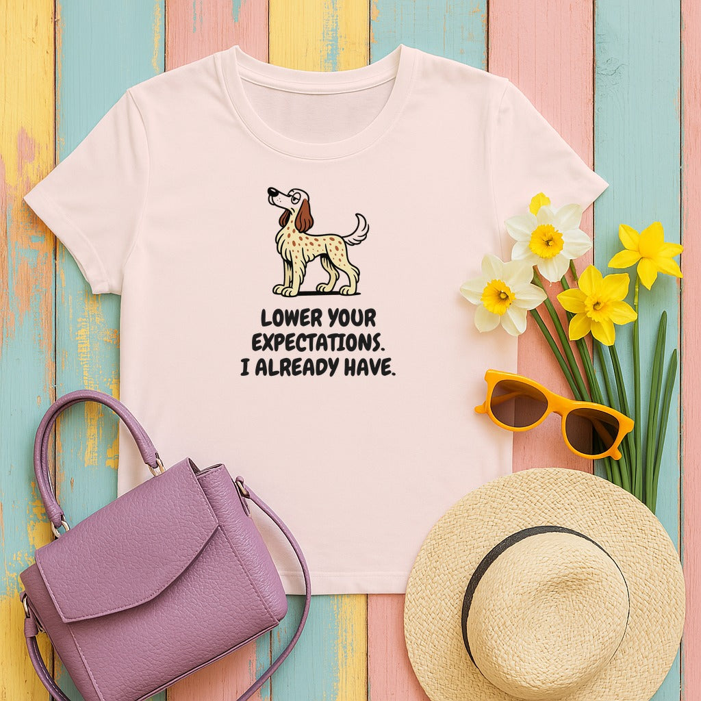 English Setter Lower Your Expectations Tee in Soft Pink