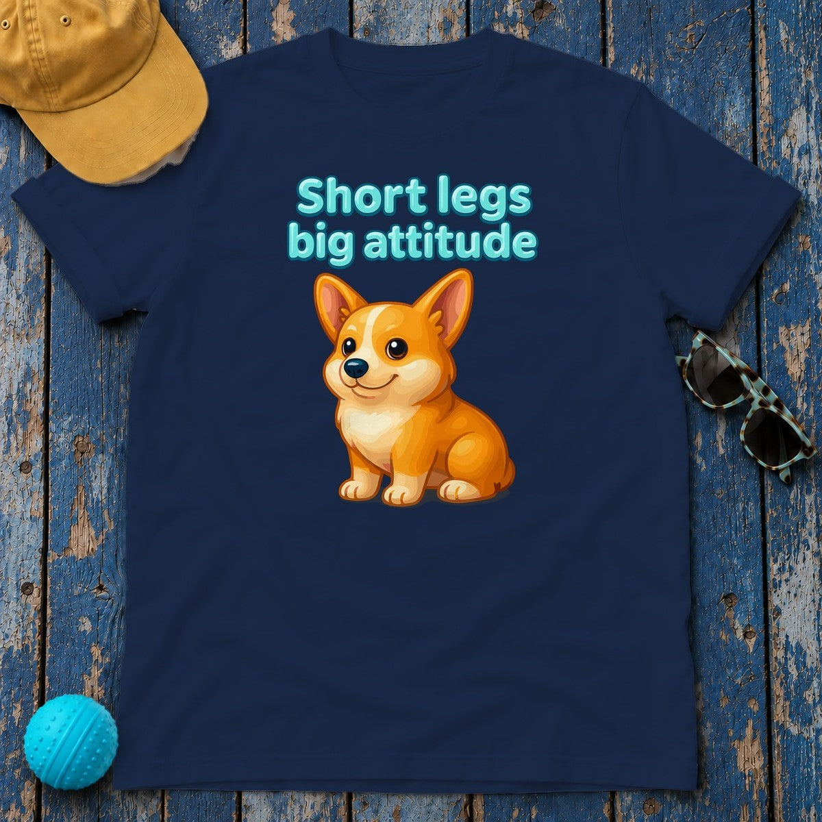 Short Legs Big Attitude T-Shirt, Corgi Dog Shirt, Cute Puppy T-shirt, Funny Animal Shirt, Sassy Dog Lover Gift, Cartoon Dog Apparel in Navy