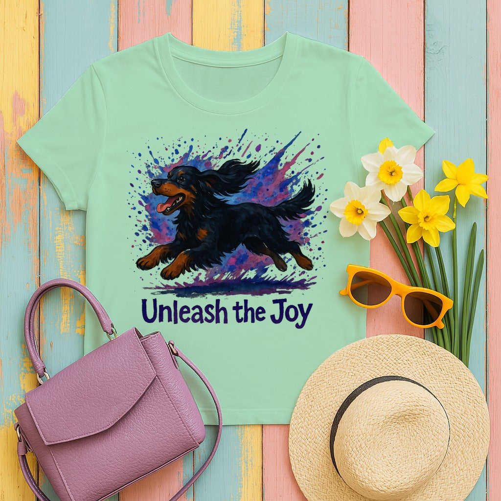 Vibrant Unleash the Joy Gordon Setter T-Shirt in Mint Green