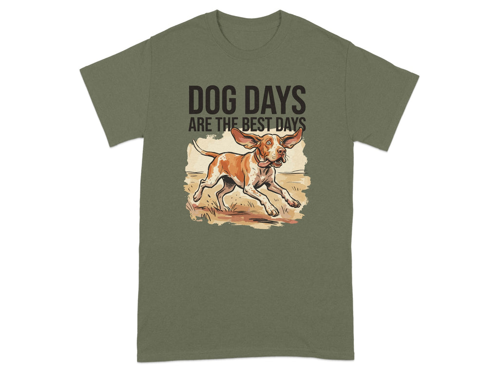 T-shirt with dog running and text "Dog Days Are The Best Days".
