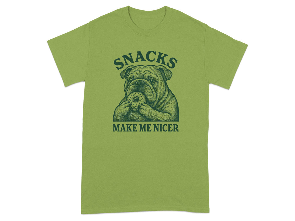 Snacks Make Me Nicer Funny Dog Graphic Tee
