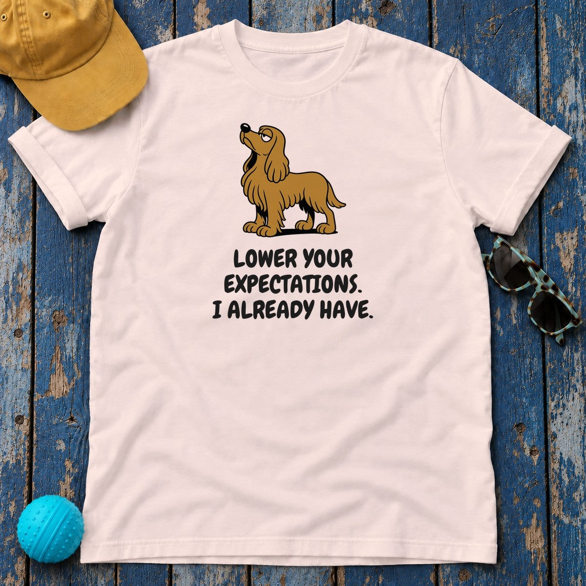 Sussex Spaniel Lower Your Expectations Tee in Soft Pink