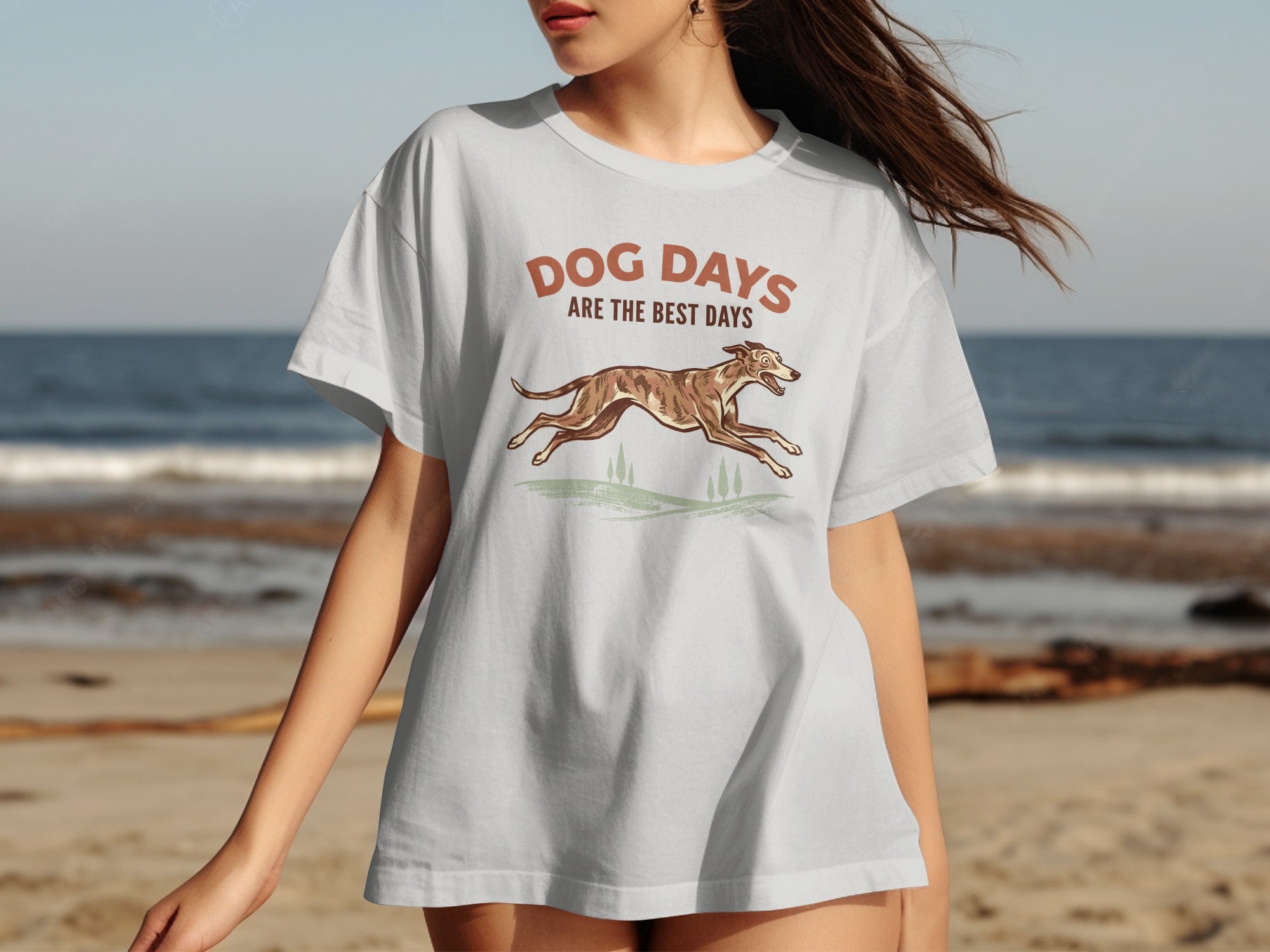 White t-shirt with dog running and text "DOG DAYS ARE THE BEST DAYS".
