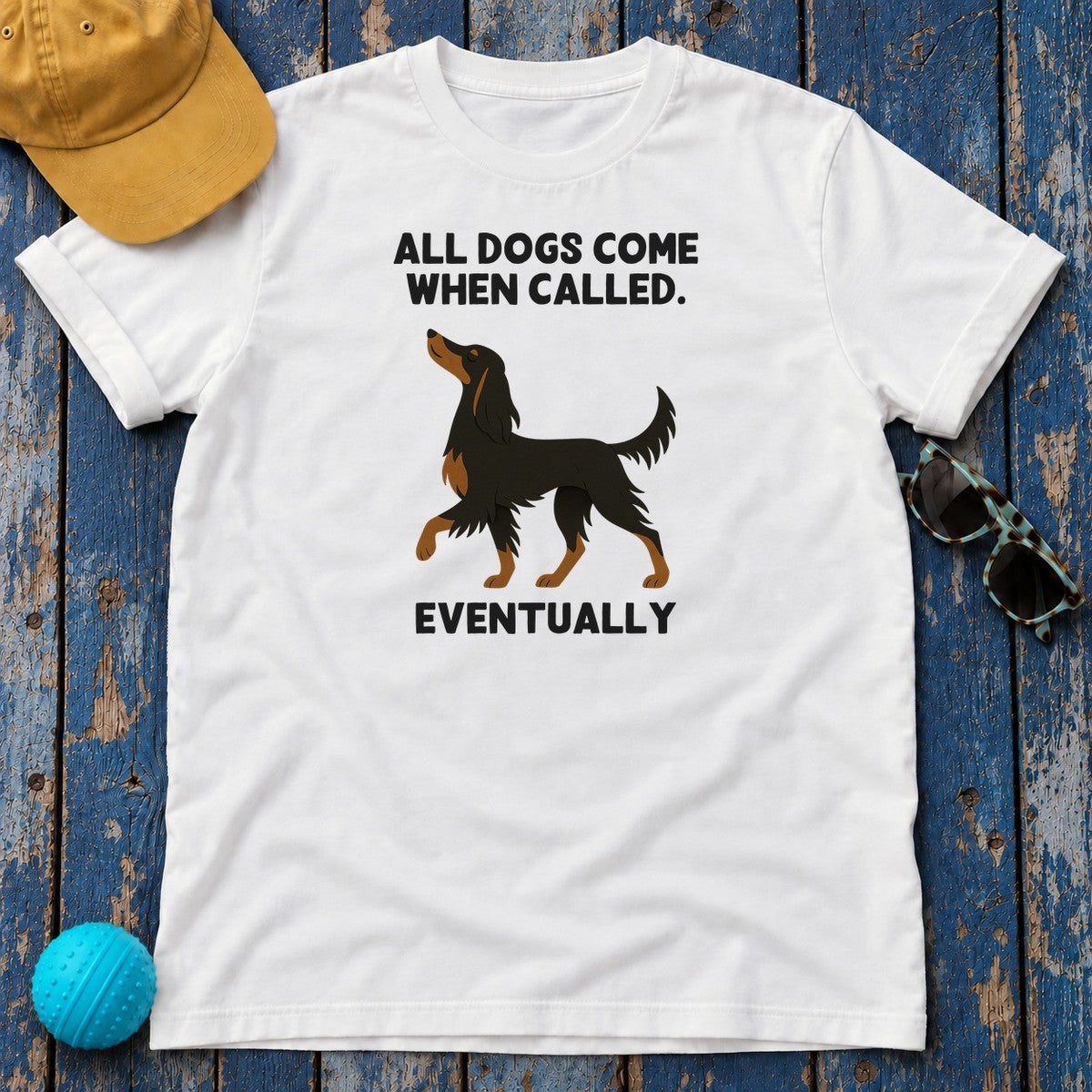 Gordon Setter Comes When Called Eventually Tee in White