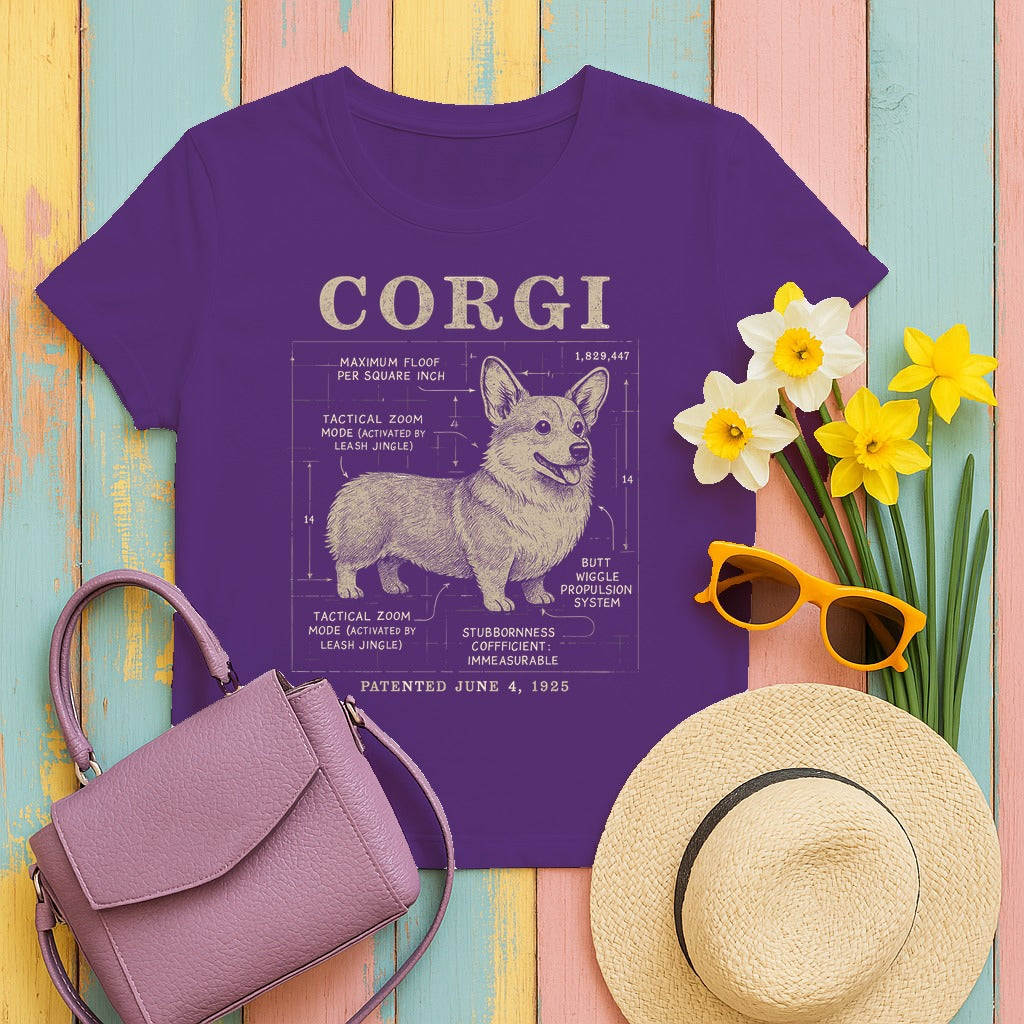 Corgi Blueprint Patented 1925 Tactical Zoom Mode T-Shirt in Purple