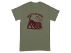 T-shirt with a dark red graphic of a dog sniffing and the text "TRUST THE NOSE".