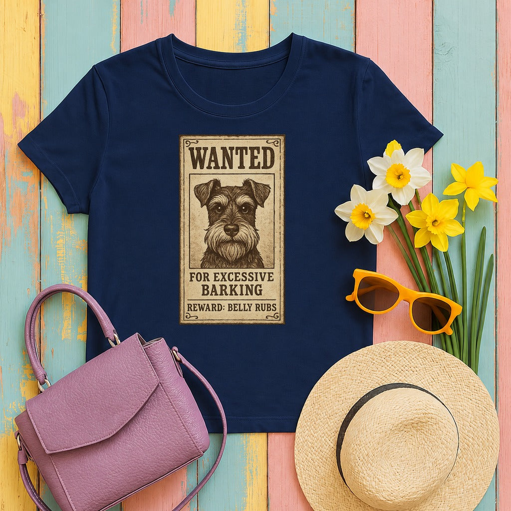 Wanted For Excessive Barking Schnauzer t-shirt