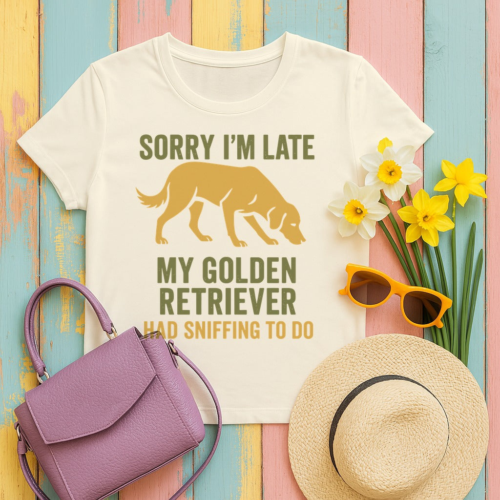 Sorry I am Late Golden Retriever T-Shirt in Natural