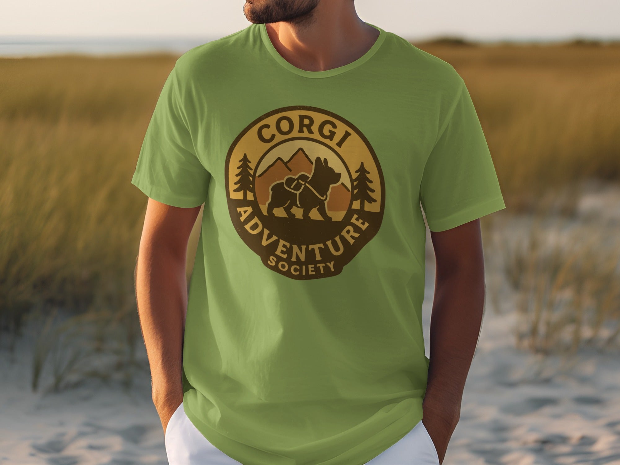 Corgi Adventure Society Mountain Scene T-shirt