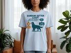 Light blue t-shirt with "Gordon Setter Logic" and a flowchart about pointing.