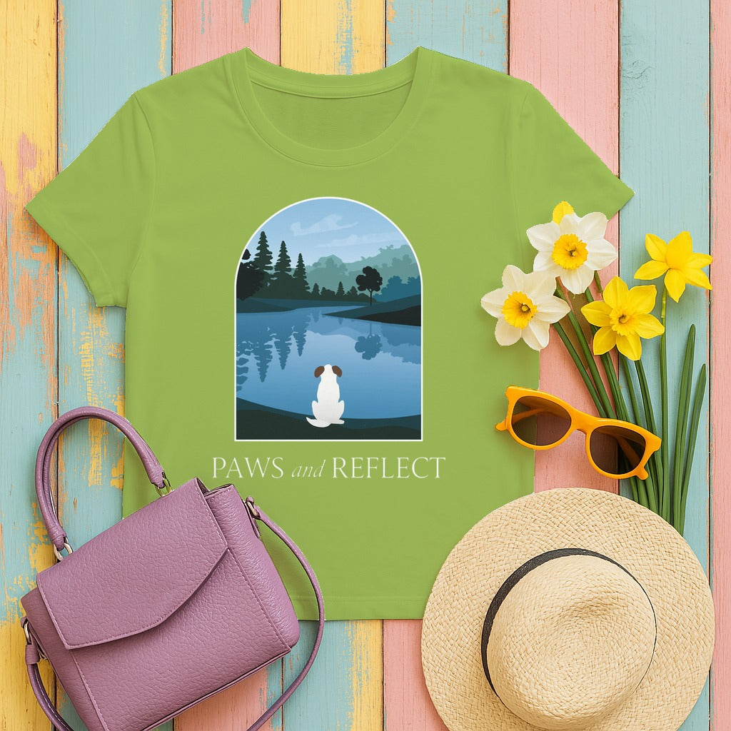 Paws and Reflect White Dog T-Shirt in Kiwi