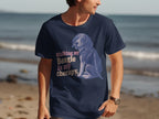 Navy t-shirt with beagle illustration and text: Walking my Beagle is my therapy.