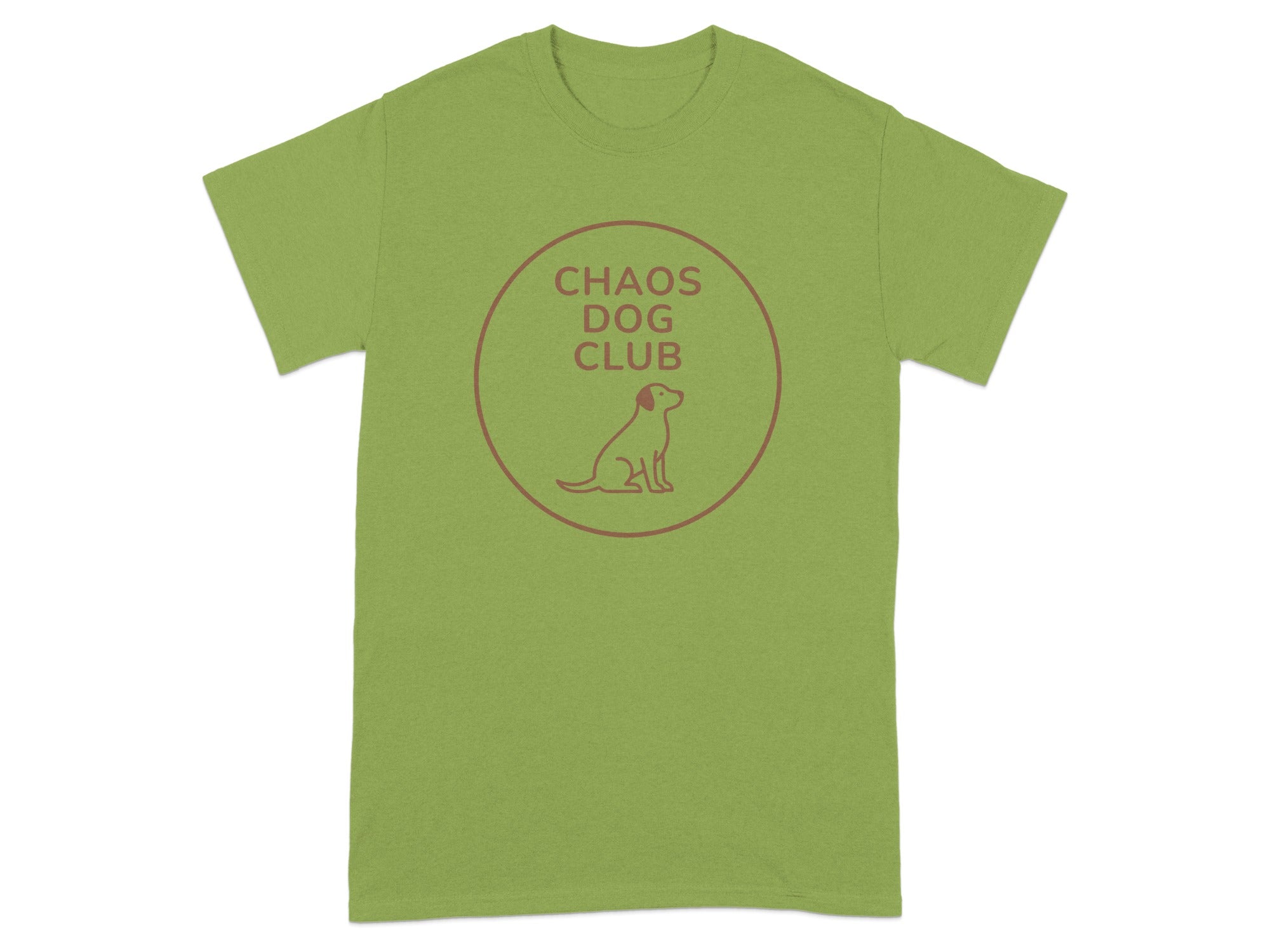 Green t-shirt with "Chaos Dog Club" circular logo featuring a dog silhouette.